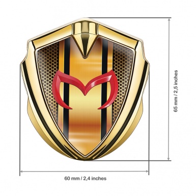 Mazda Emblem Silicon Badge Gold Orange Perforated Steel Red Logo