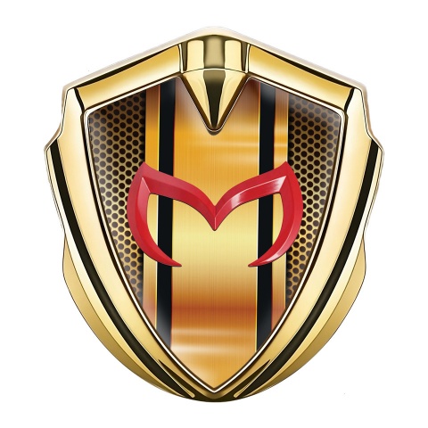 Mazda Emblem Silicon Badge Gold Orange Perforated Steel Red Logo
