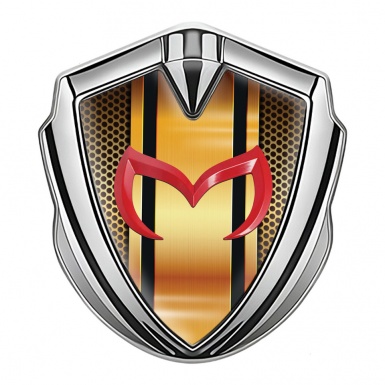 Mazda Emblem Silicon Badge Silver Orange Perforated Steel Red Logo
