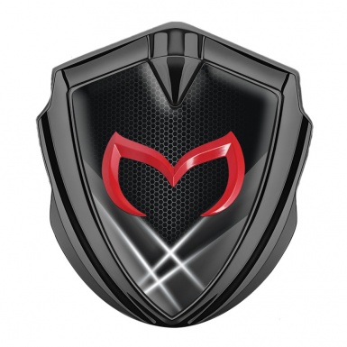 Mazda Badge Self Adhesive Graphite Dark Hexagon Pattern Red Logo