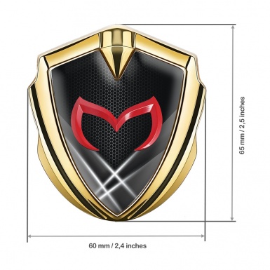 Mazda Badge Self Adhesive Gold Dark Hexagon Pattern Red Logo