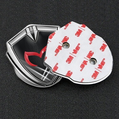 Mazda Badge Self Adhesive Silver Dark Hexagon Pattern Red Logo