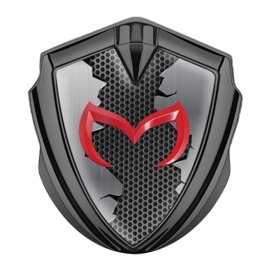 Mazda Emblem Fender Badge Graphite Torn Steel Effect Red Logo