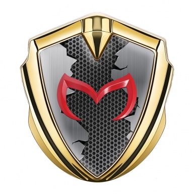 Mazda Emblem Fender Badge Gold Torn Steel Effect Red Logo