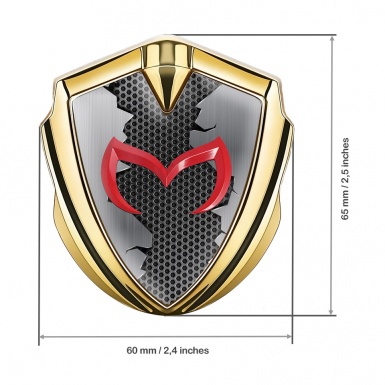 Mazda Emblem Fender Badge Gold Torn Steel Effect Red Logo