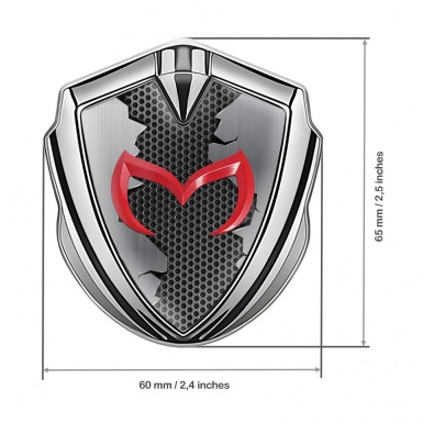 Mazda Emblem Fender Badge Silver Torn Steel Effect Red Logo