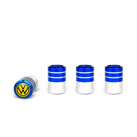 VW Tyre Valve Caps Blue - Aluminium 4 pcs Yellow Black Logo