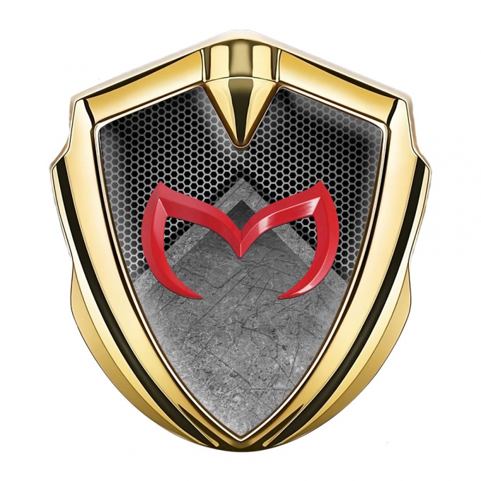 Mazda Metal Emblem Self Adhesive Gold Stone Pattern Crimson Logo