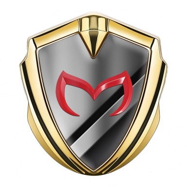 Mazda Emblem Trunk Badge Gold Polished Panels Red Logo Design