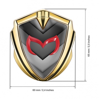 Mazda Metal Emblem Badge Gold Greyscale Arrows Red Logo Design