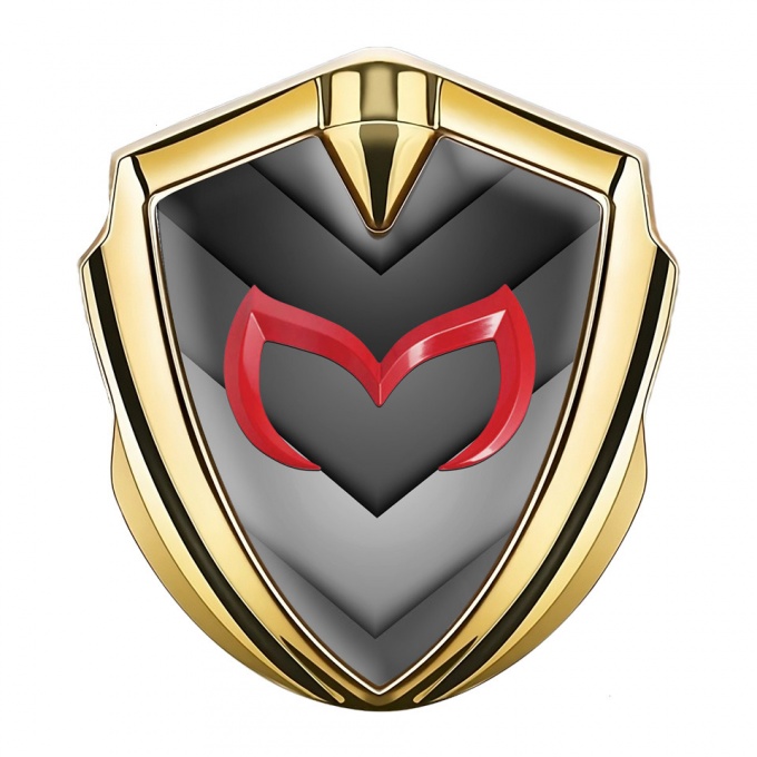 Mazda Metal Emblem Badge Gold Greyscale Arrows Red Logo Design
