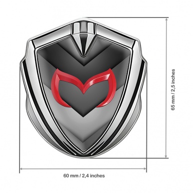 Mazda Metal Emblem Badge Silver Greyscale Arrows Red Logo Design