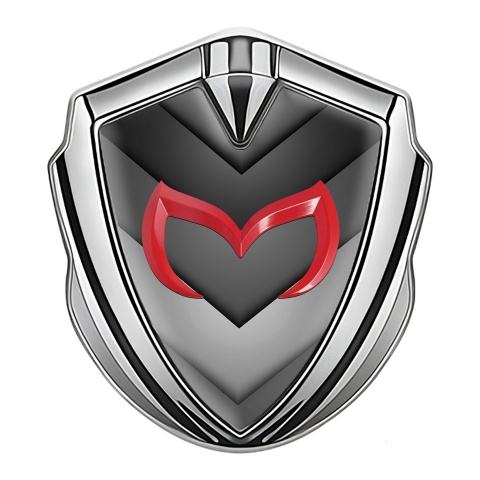 Mazda Metal Emblem Badge Silver Greyscale Arrows Red Logo Design