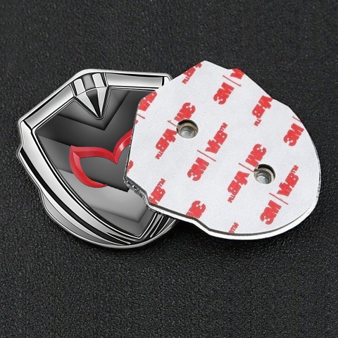 Mazda Metal Emblem Badge Silver Greyscale Arrows Red Logo Design