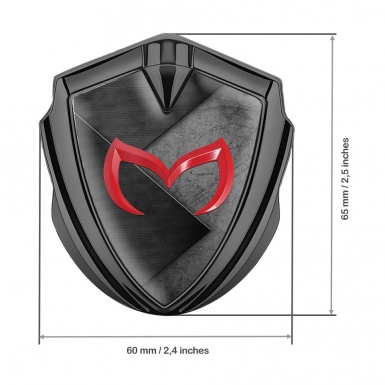 Mazda Bodyside Domed Emblem Graphite Grey Brazed Surface Red Logo