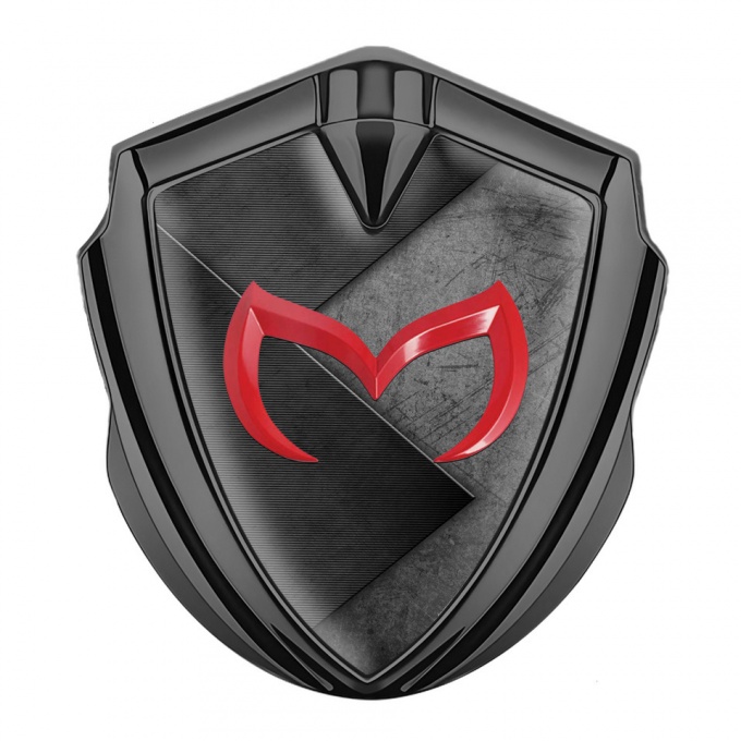 Mazda Bodyside Domed Emblem Graphite Grey Brazed Surface Red Logo