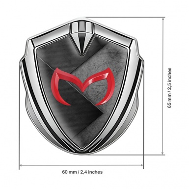 Mazda Bodyside Domed Emblem Silver Grey Brazed Surface Red Logo