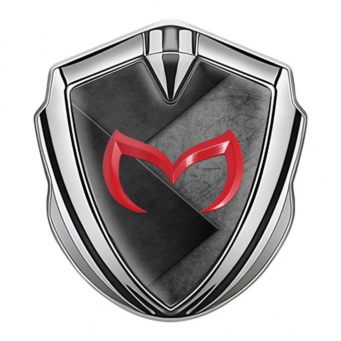 Mazda Bodyside Domed Emblem Silver Grey Brazed Surface Red Logo