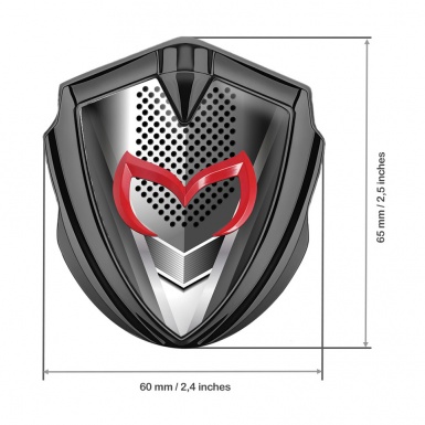 Mazda Emblem Metal Badge Graphite Modern Steel Effect Red Logo