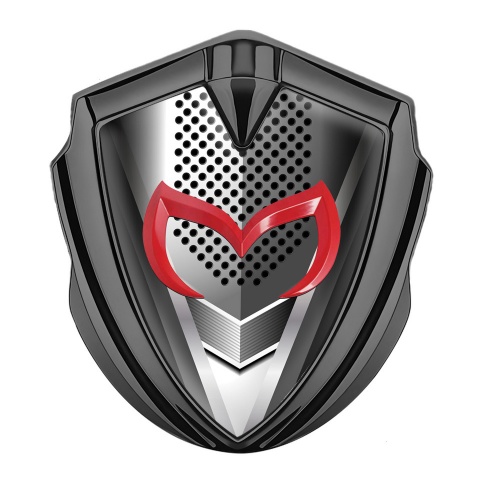 Mazda Emblem Metal Badge Graphite Modern Steel Effect Red Logo
