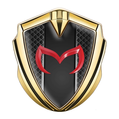Mazda Emblem Badge Self Adhesive Gold Black Squares Crimson Logo