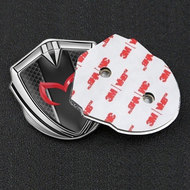 Mazda Emblem Badge Self Adhesive Silver Black Squares Crimson Logo