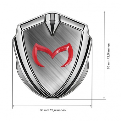Mazda Emblem Badge Self Adhesive Silver Brushed Aluminum Crimson Logo