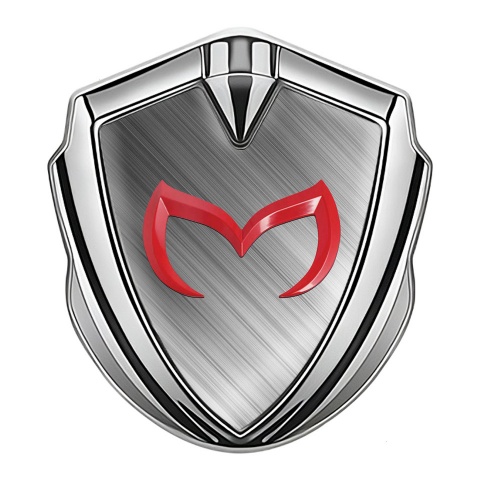 Mazda Emblem Badge Self Adhesive Silver Brushed Aluminum Crimson Logo