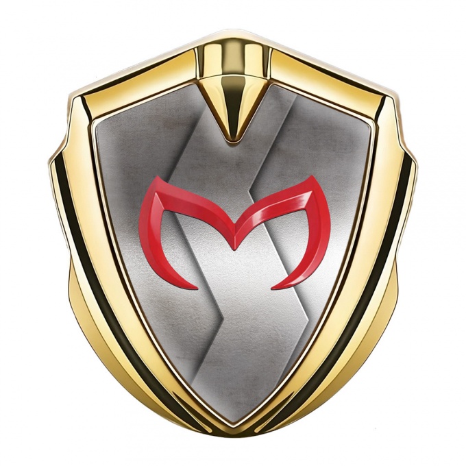 Mazda Silicon Emblem Badge Gold Cut Metal Crimson Logo