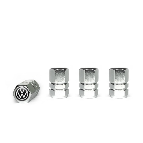 VW Tyre Valve Caps Chrome 4 pcs Black White Logo