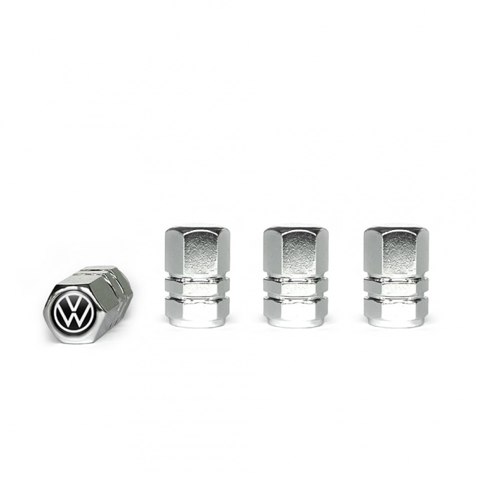 VW Tyre Valve Caps Chrome 4 pcs Black White Logo