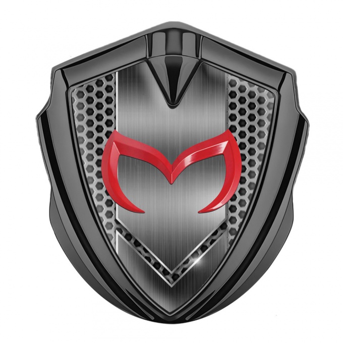 Mazda Metal Domed Emblem Graphite Honeycomb Pattern Crimson Logo Edition