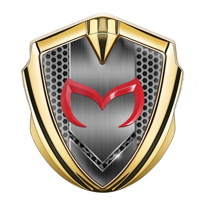 Mazda Metal Domed Emblem Gold Honeycomb Pattern Crimson Logo Edition