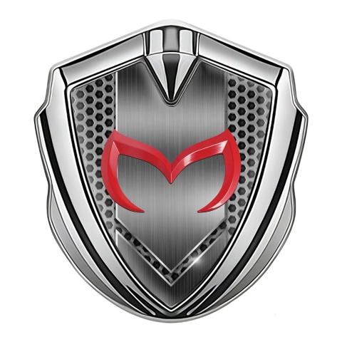 Mazda Metal Domed Emblem Silver Honeycomb Pattern Crimson Logo Edition