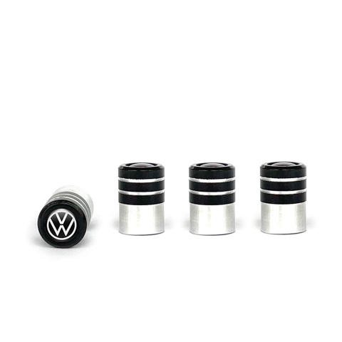 VW Valve Caps Tire Black - Aluminium 4 pcs Black White Logo