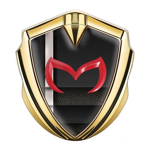 Mazda Badge Self Adhesive Gold White Stripe Crimson Logo Edition
