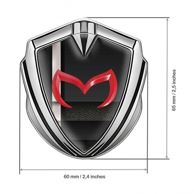 Mazda Badge Self Adhesive Silver White Stripe Crimson Logo Edition