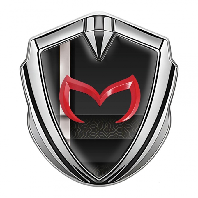 Mazda Badge Self Adhesive Silver White Stripe Crimson Logo Edition