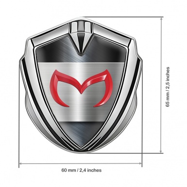 Mazda Emblem Fender Badge Silver Polished Metal Crimson Logo
