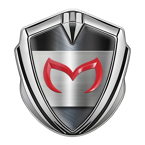 Mazda Emblem Fender Badge Silver Polished Metal Crimson Logo