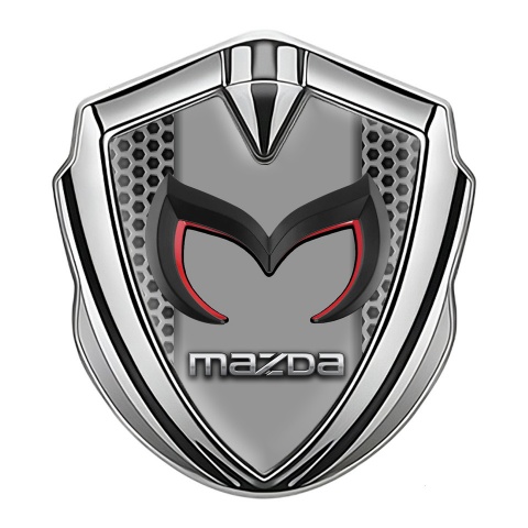 Mazda Emblem Trunk Badge Silver Hex Frame Chrome Logo Design