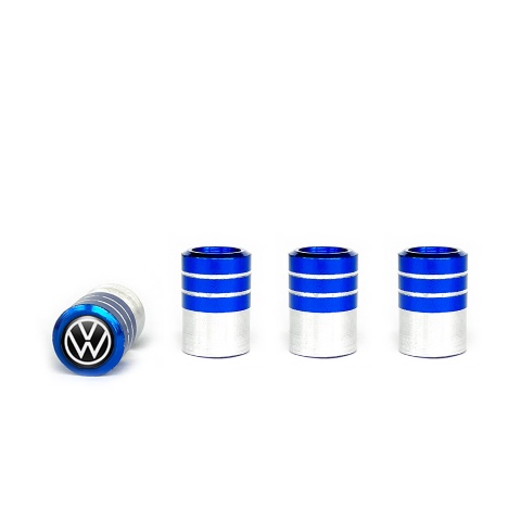 VW Tyre Valve Caps Blue - Aluminium 4 pcs Black White Logo