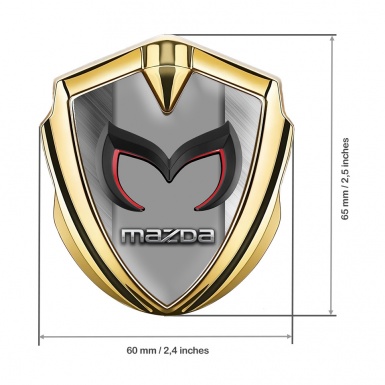 Mazda Bodyside Domed Emblem Gold Brushed Frame Chrome Logo Design