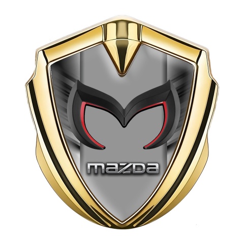 Mazda Emblem Badge Self Adhesive Gold Grey Strokes Chrome Logo