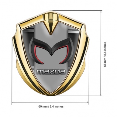 Mazda Emblem Car Badge Gold Metal Frame Chrome Logo Motif