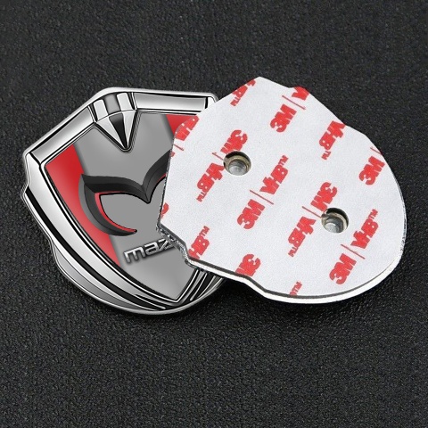 Mazda Emblem Self Adhesive Silver Red Frame Chrome Logo Edition