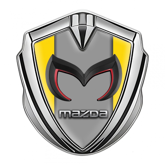 Mazda Emblem Self Adhesive Silver Yellow Frame Chrome Logo Variant