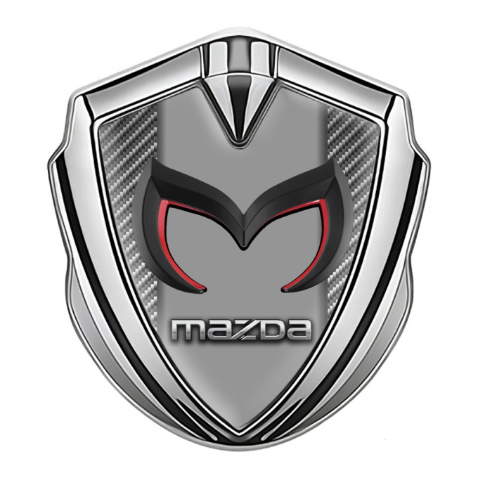 Mazda Metal Emblem Badge Silver Light Carbon Frame Chrome Logo