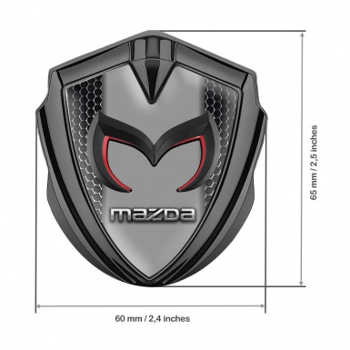 Mazda Domed Emblem Badge Graphite Dark Mesh Frame Chrome Logo