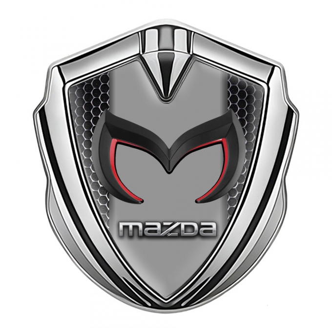 Mazda Domed Emblem Badge Silver Dark Mesh Frame Chrome Logo